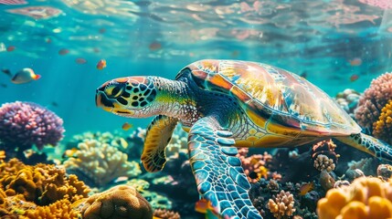 Obraz premium In the wake of illicit human activities, ocean turtles are getting debilitated Ocean turtles are getting debilitated as a result of illicit human practices