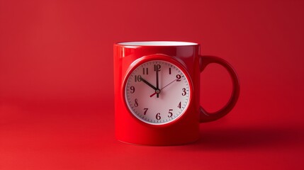 Coffee cup with time for coffee break, isolated on red