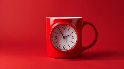Coffee cup with time for coffee break, isolated on red