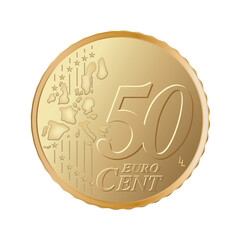 Fifty cent euro coin - Euro 50 cent coin isolated on white background. Currency of the European Union - vector illustration