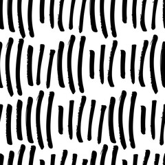 Grunge abstract geometric ornament. Doodle seamless pattern. Black and white texture.  Bold lines. 