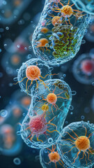 Obraz premium An illustration of bacterial cell division, explaining microbial proliferation