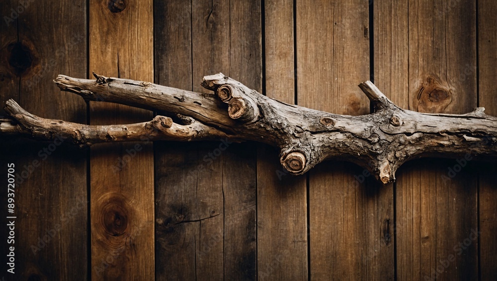 Wall mural tree branch on textured rustic wood