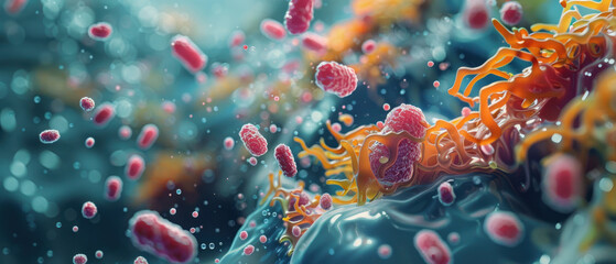 Fototapeta premium Bacteria spreading on a surface, showing the process of contamination