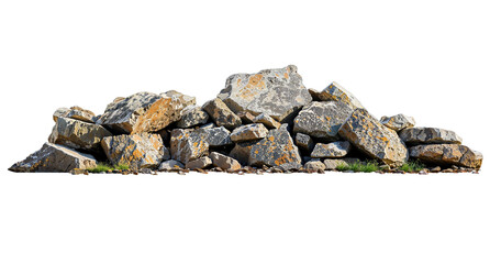 Rocky Rubble Heap Isolated: A mound of rough-hewn rocks and stones piled high.