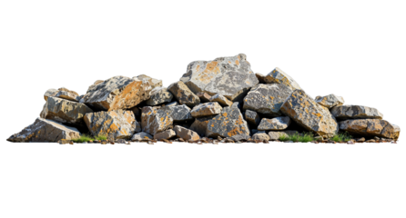 Rocky Rubble Heap Isolated: A mound of rough-hewn rocks and stones piled high.