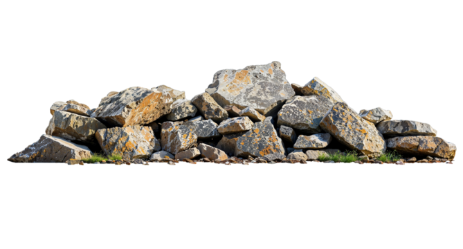 Rocky Rubble Heap Isolated: A mound of rough-hewn rocks and stones piled high.