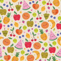 Happy Fruits - Seamless Pattern Design