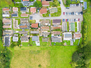 Mobile and static homes seen in a rural Essex, UK location. The houses are now permanent residences for local people.