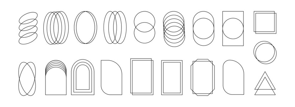 Trendy geometric frame. Aesthetic linear frames, arcs, stars and elements. Modern minimalist shape PNG