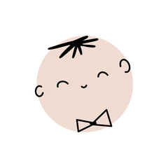 Сolorful  happy character. Round abstract comic face with emotion. Crayon drawing style. Cartoon style. Flat design. Hand drawn trendy Vector illustration.