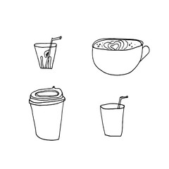 Doodle cup of coffee icons. Cup outline 