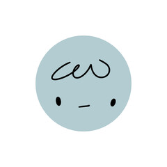 Сolorful sad character. Round abstract comic face with emotion. Crayon drawing style. Cartoon style. Flat design. Hand drawn trendy Vector illustration.