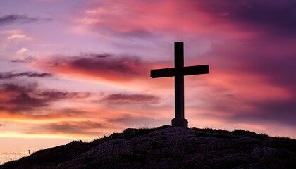 religious Cross at top of mountain summit