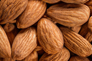Pile of almonds close up top view
