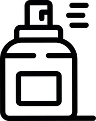 Black outline icon of a spray bottle dispensing liquid, ideal for representing cleaning products and sanitation
