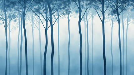 Obraz premium Blue forest, trees in varying blue hues, ethereal woodland scene, Watercolor style