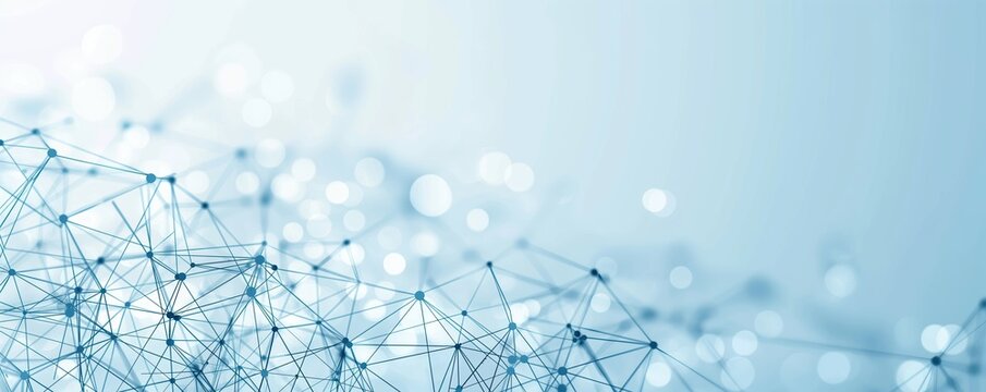 Blue background, interconnected network nodes, flat design illustration