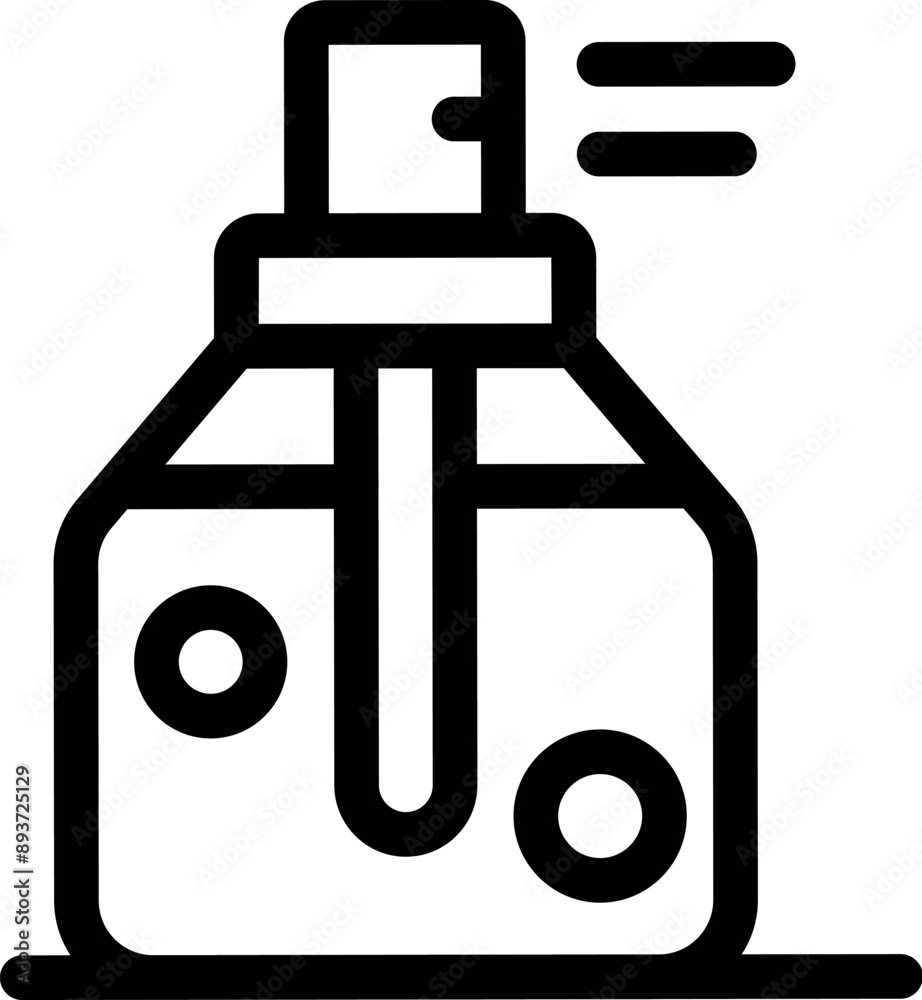 Poster minimalist line art illustration of a perfume bottle spraying fragrance, representing beauty, elegan