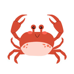 Cute  crab. Vector illustration on white background. Sea animal. Children's illustration in flat style . Underwater life.