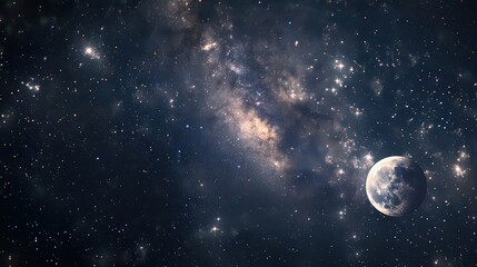 Obraz premium A dreamy wallpaper featuring a starry night sky with constellations and a full moon