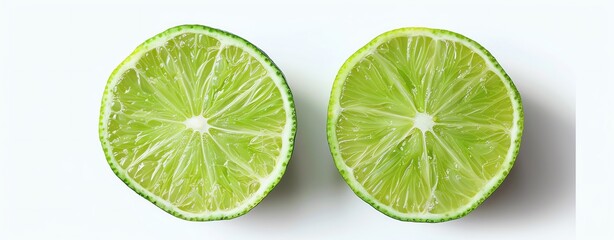 Isolated on white background, a fresh green lime cut in half
