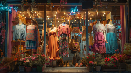 Naklejka premium Clothing store at night