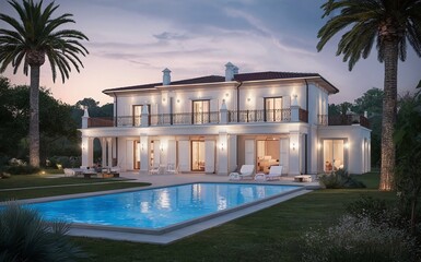 Fototapeta premium Luxus Modern Villa Transparent Design Three Dimensional Mansion Garden Real Estate Residential Building Architecture 
