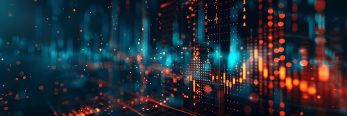 Fototapeta premium Futuristic financial stock chart showcasing rising data trajectories and trends on a digital display.