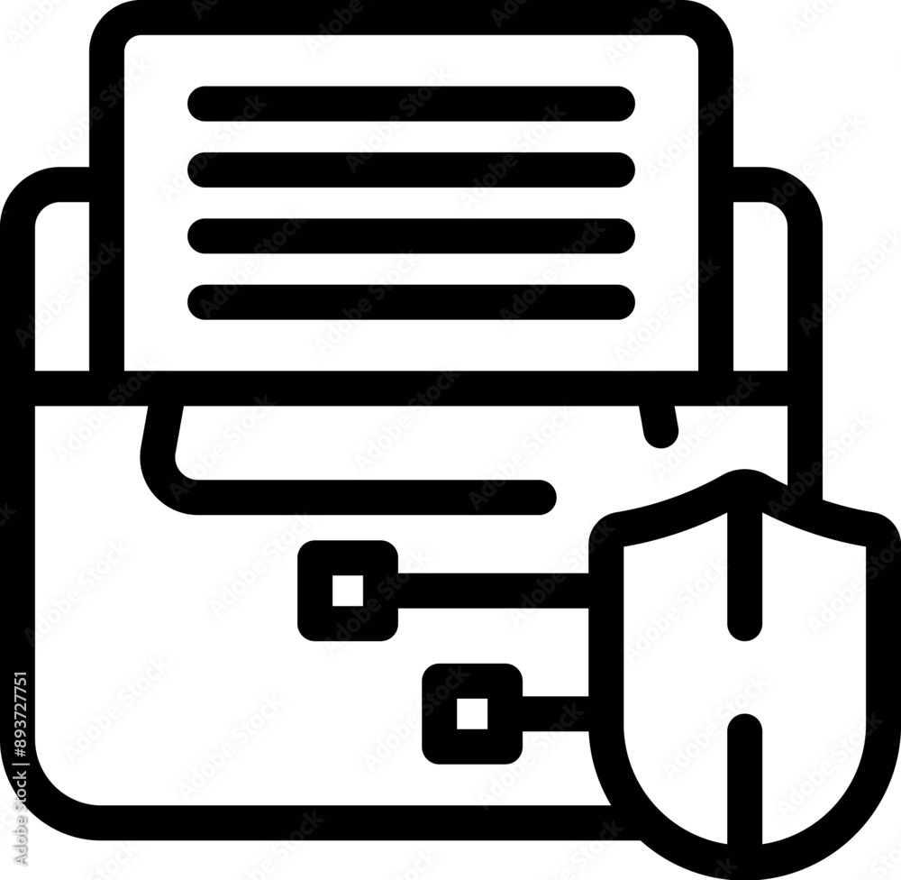 Poster shield protecting data transfer with document behind symbolizing secure file sharing