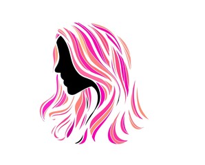 silhouette of woman with rainbow  colored  hair, logo  design woman head face 