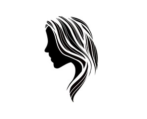 silhouette of woman with hair, logo  design woman head face 