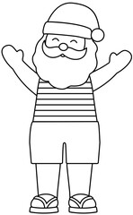 Beach Christmas Santa Outline vector.
Beach summer Santa Claus Outline svg.