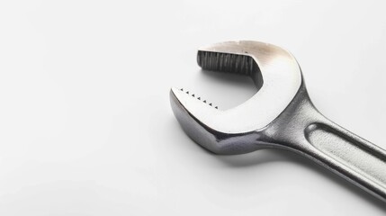 Obraz premium Silver ring spanner for maintenance on white background with room for text