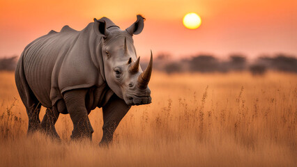 Obraz premium rhino with sunset