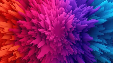 Obraz premium Vibrant abstract explosion of colorful spikes, merging hues of pink, purple, and blue, creating a dynamic and mesmerizing visual effect.