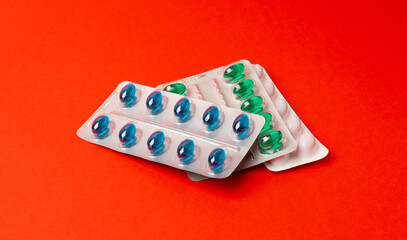 Pill Blisters, Transparent Color Capsules Package, Analgesic Packaging, Painkiller Drugs, Sedative Pills