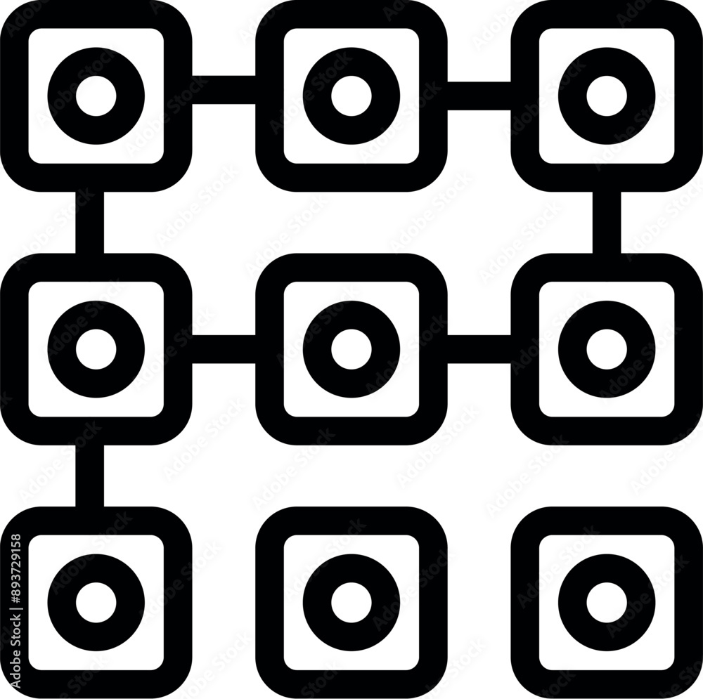 Poster blockchain network concept icon with square blocks connecting with lines and circles