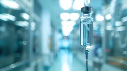 Close up medical intravenous IV drip in hospital background