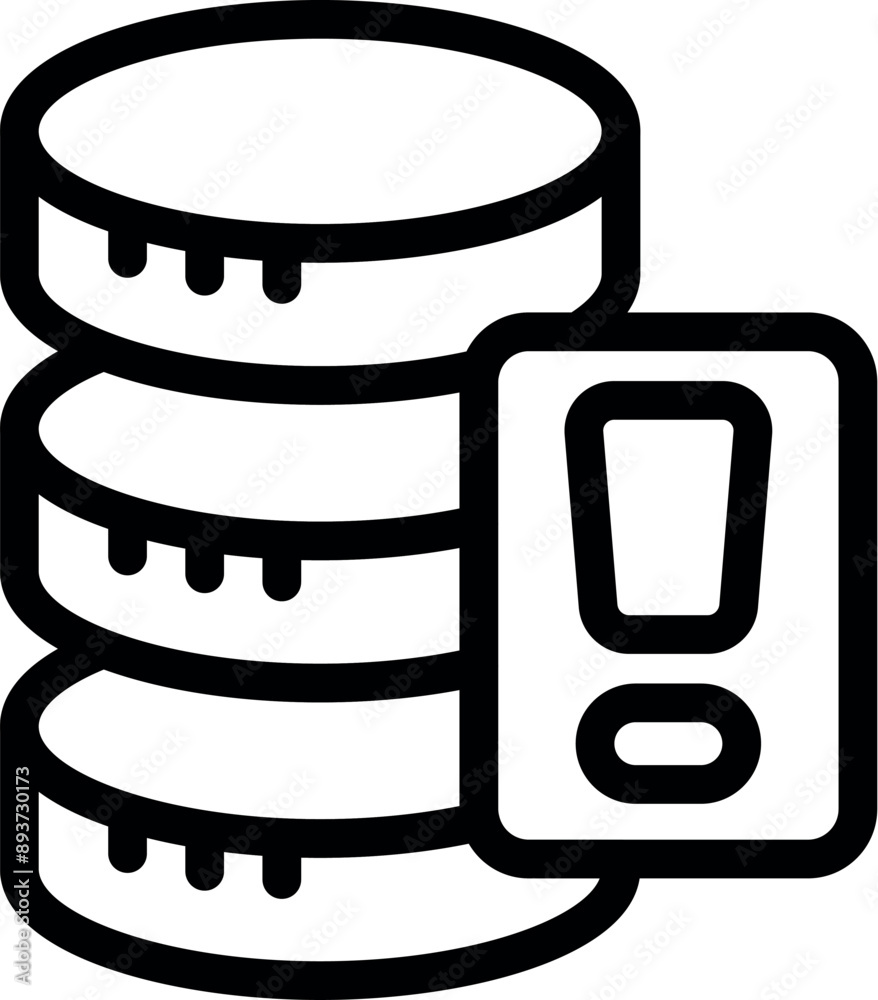 Poster line icon of a database showing a warning message, representing a data error