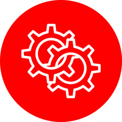 Two Gears Interlocking Vector Line White Circle Red