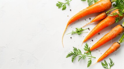 Fresh Carrots with Greenery on White Background,  carrot , vegetable , healthy food , organic