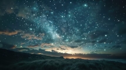 Night Sky Filled With Stars Over Grassy Landscape