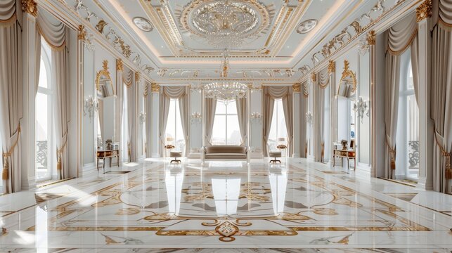 Luxurious Interior Design with Marble Flooring and Gilded Details, Interior Design , Luxury Interior , Marble Floor , Gilded Decor