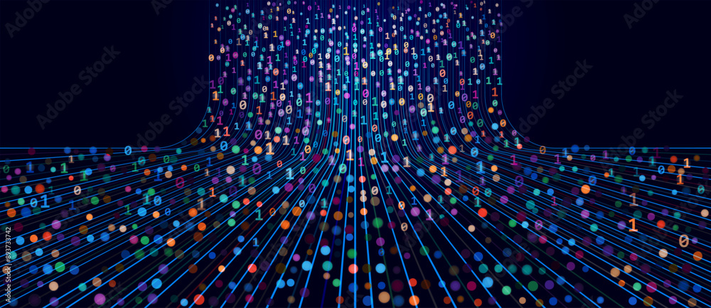 Fototapete Big data technology and data science illustration. Data flow concept. Neural network for artificial intelligence. Data mining.