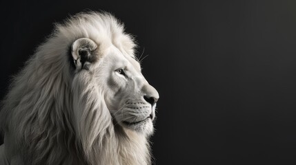 Fototapeta premium Profile of a Majestic White Lion, Black Background, Close-up, Animal Photography, lion, white lion, wildlife, portrait