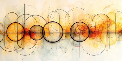 Contemporary Abstract Triptych with Overlapping Circles and Lines in Vibrant Orange Hues