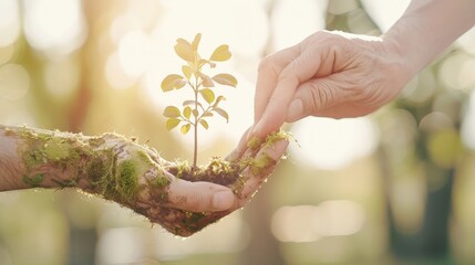 Hands of Different Ages Planting a Seedling: Symbol of Growth and Sustainability