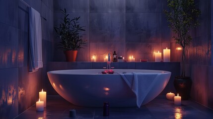 Relaxing Bath with Candlelight, 3D Render, Interior Design, Bathroom, Spa , candlelight , bathtub , relaxation