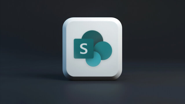 Microsoft SharePoint app 3d white icon on a black background